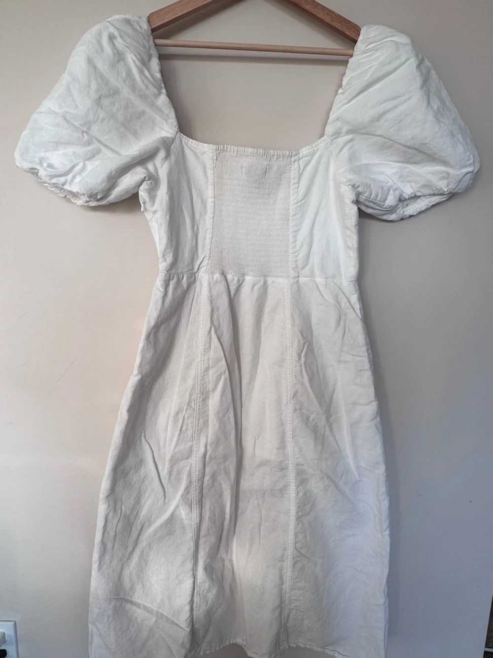 Banana Republic White Puff Sleeve Linen Cotton Midi Dress with Front Slit - Picture 7 of 8